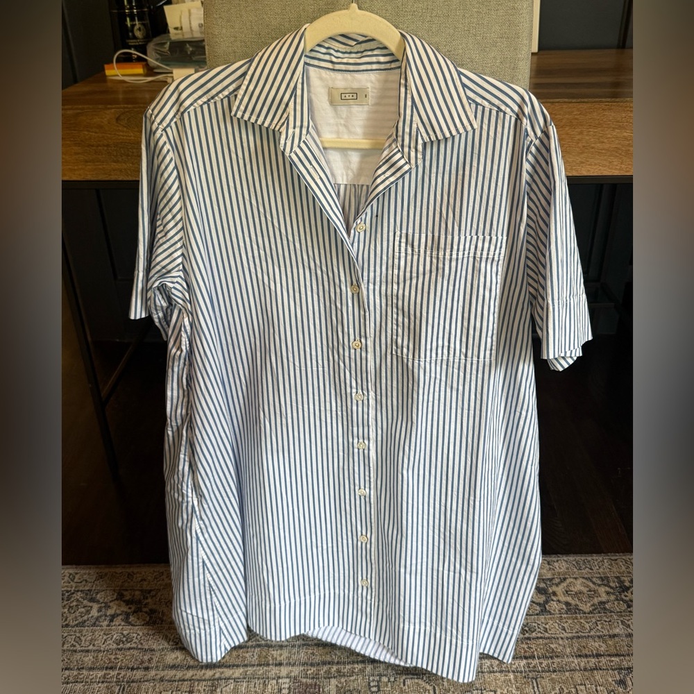 AYR Blue and White Striped Button-Down Dress